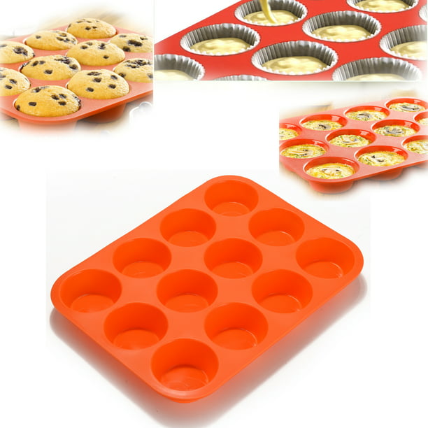 12 Cups Silicone Muffin Cupcake Baking Pan Non Stick Dishwasher Microwave Mold